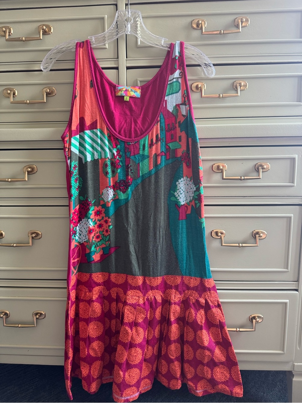 Colorful Floral Graphic Tank Dress in Pink, Teal & Coral